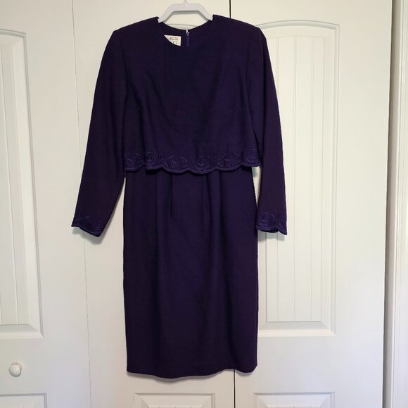 Vintage Women's Talbots Petites Wool Embroidered Dress Dark Purple 6 Made in USA - Picture 1 of 5
